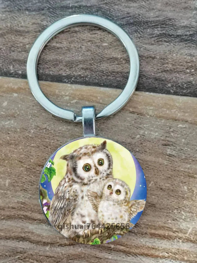 Owl Picture Keychain with Zinc Alloy and Glass