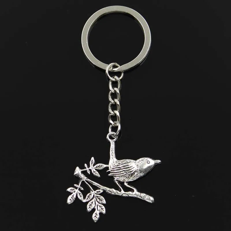 Bird on Branch Silver-Plated Keychain