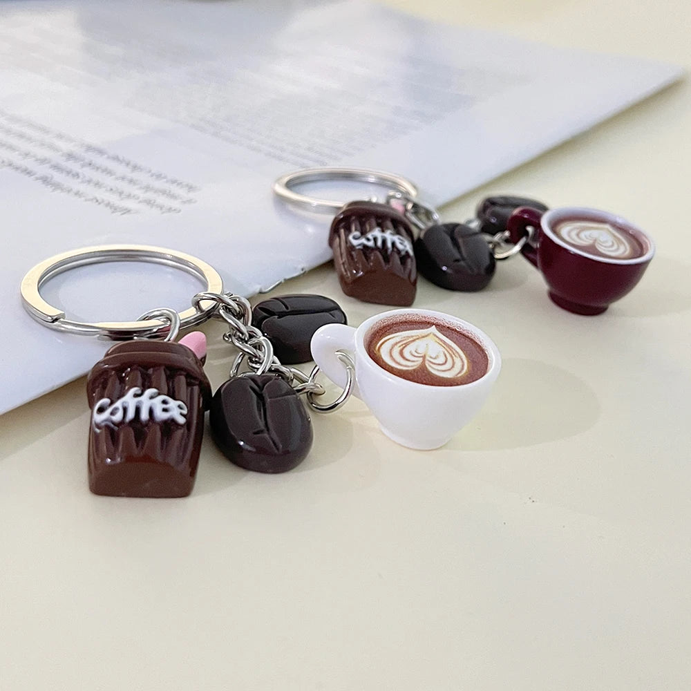Coffee Cup and Bean Novelty Charm Keychain
