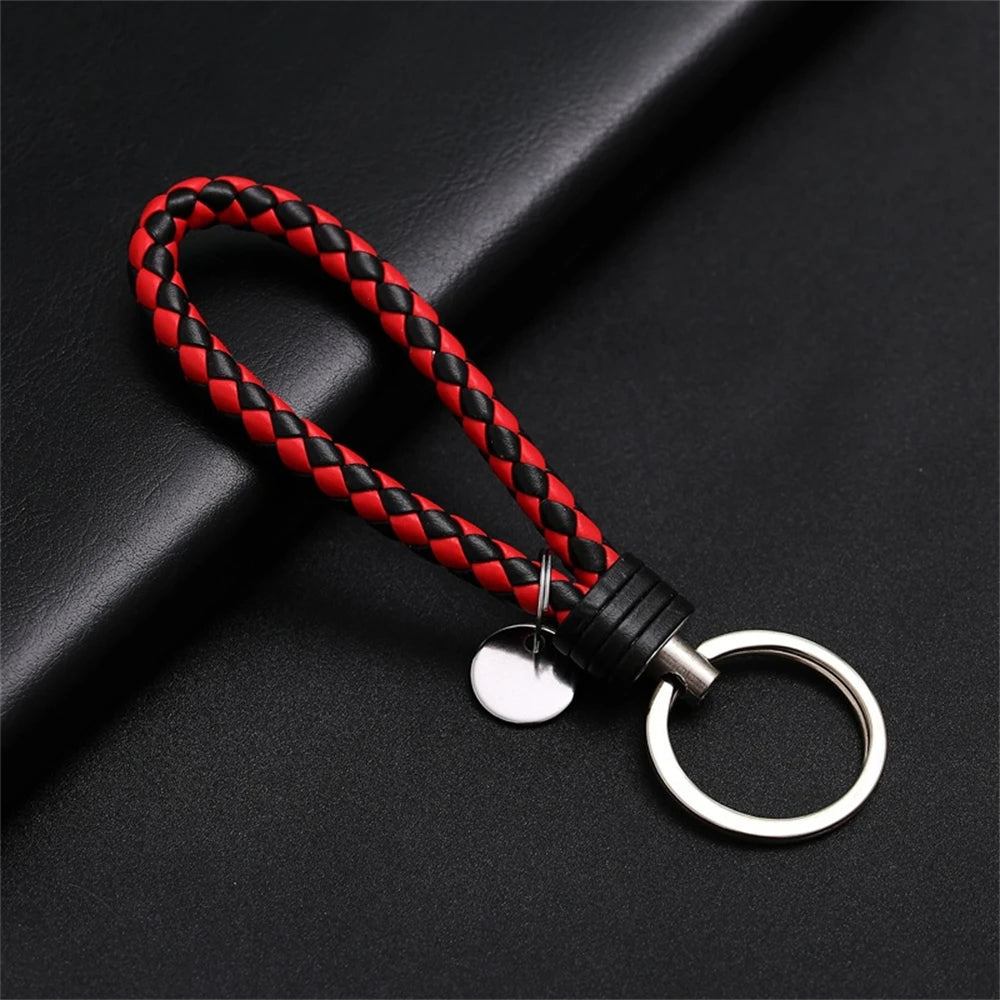 Braided PU Leather Keychain with Silver Buckle