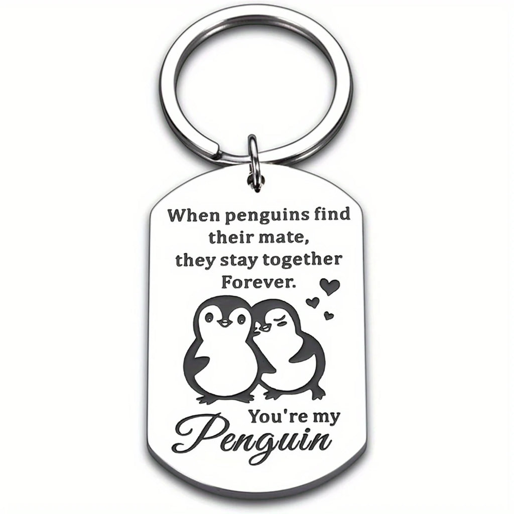 Engraved Penguin Stainless Steel Keychain