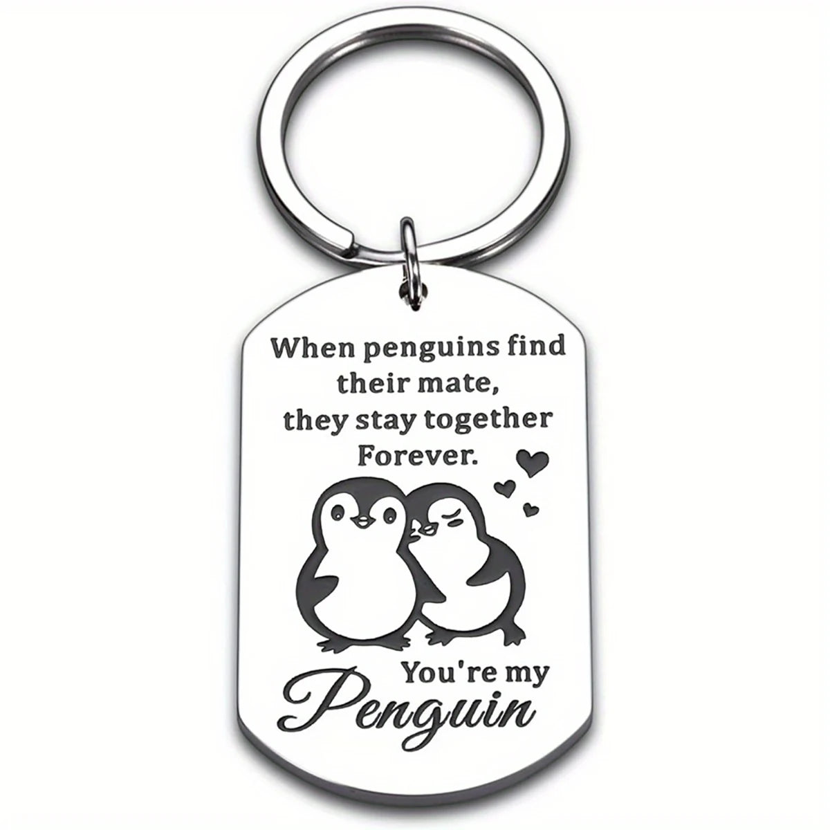 Engraved Penguin Stainless Steel Keychain