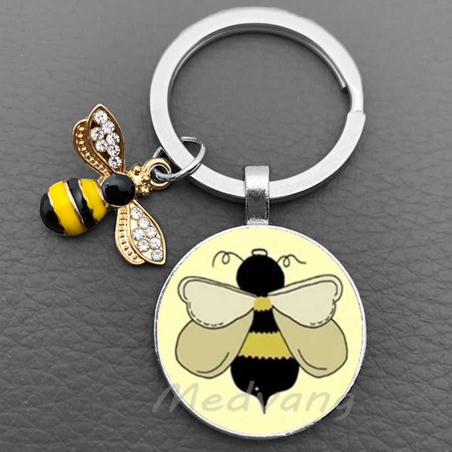 Bee-Themed Glass Dome Keychain with Charm