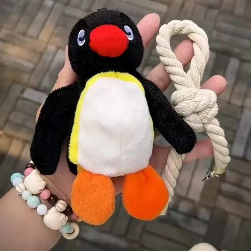 Penguin Plush Bag Charm with Twisted Rope Clip