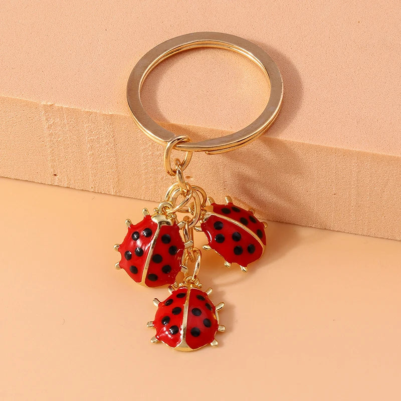 Enamel Ladybug Keychain with Silver-Tone Ring