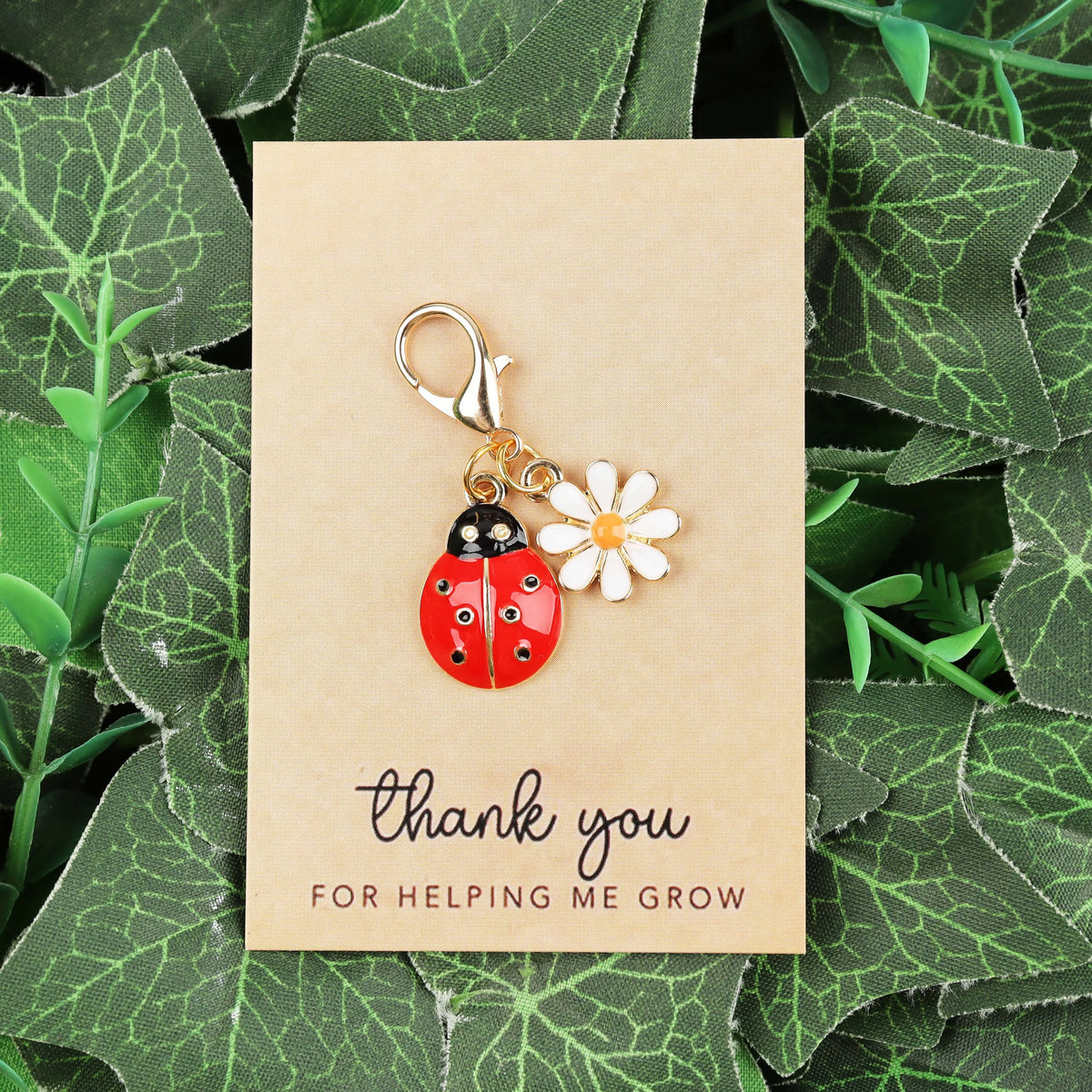 Ladybug and Daisy Charm Keychain with Cards