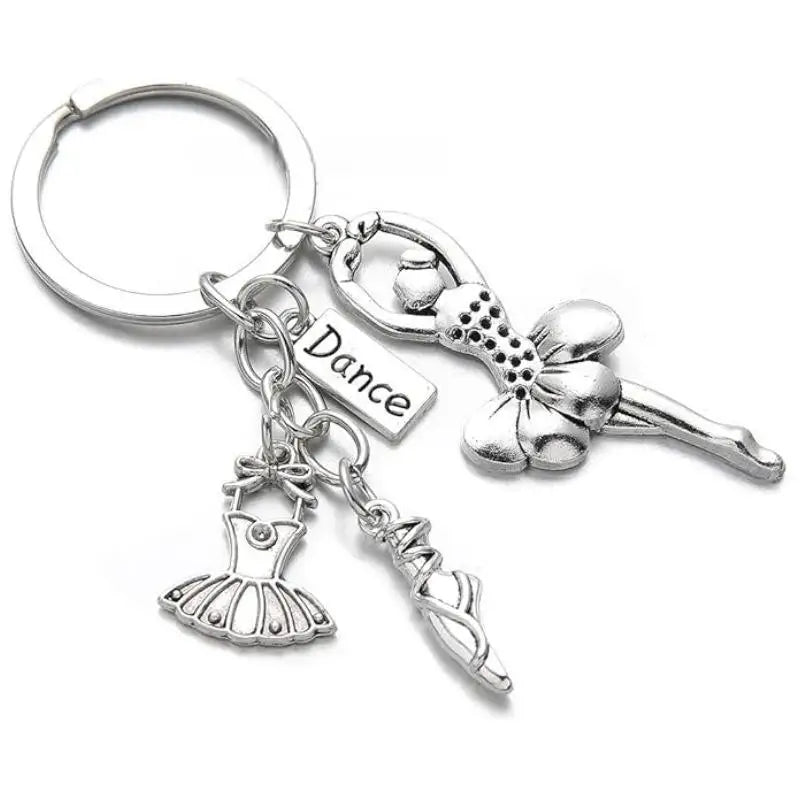 Ballet Dancer Keychain with Silver-Toned Charms