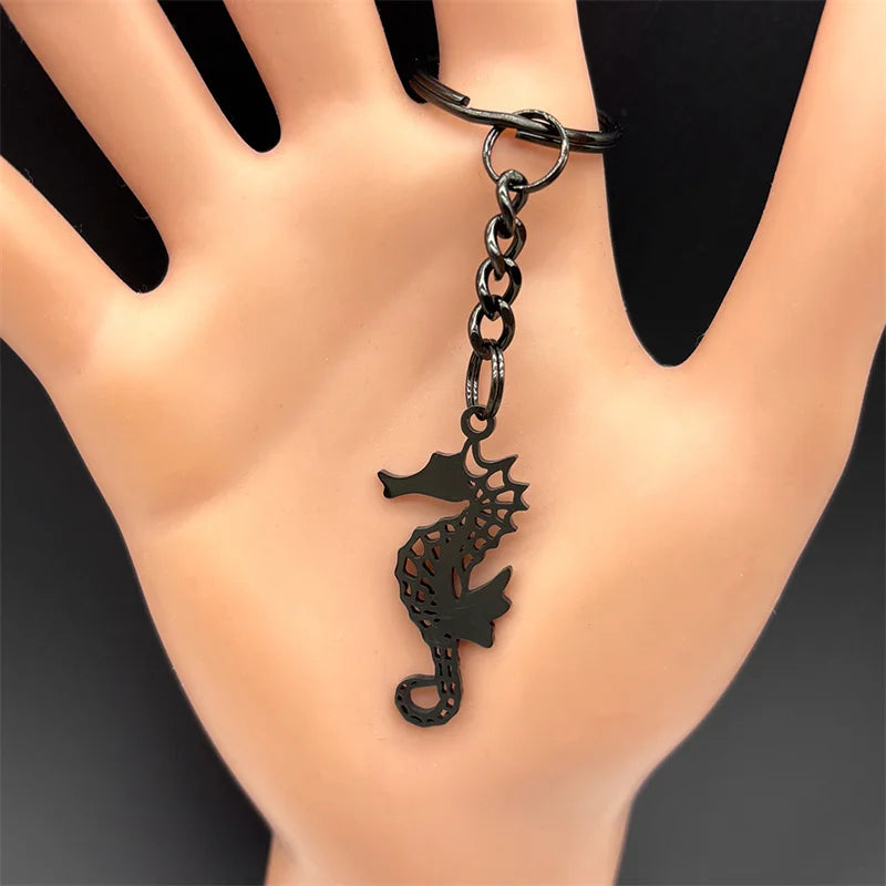 Gothic Hollow Seahorse Stainless Steel Keychain