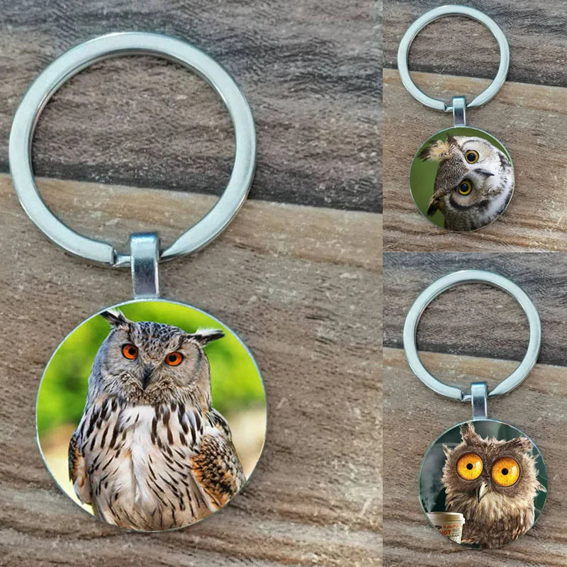 Round Owl Graphic Zinc Alloy Keychain