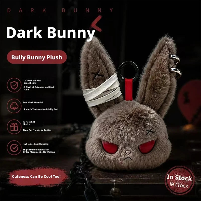 Plush Gothic Rabbit Head Keychain with Ear Piercings