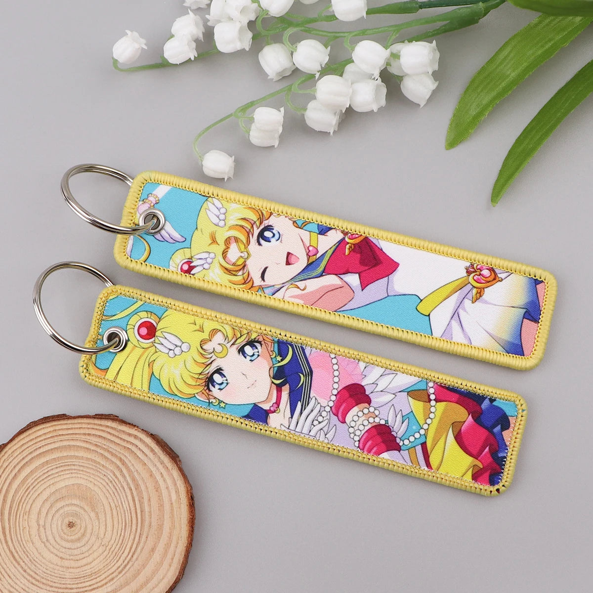 Embroidered Anime Cat Fabric Key Tag
