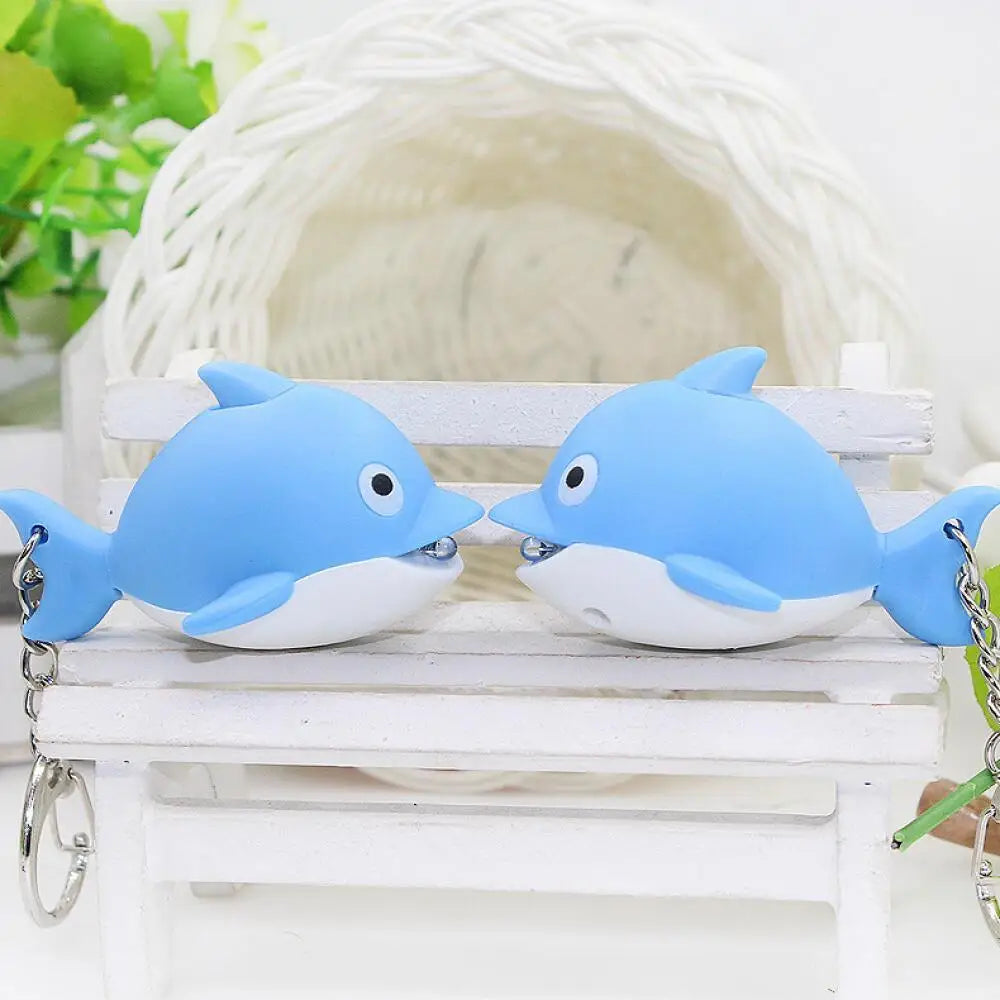 Cute Dolphin Keychain with LED Light & Sound, Cartoon Marine Animal Bag Charm