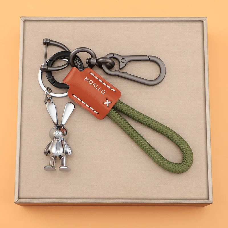 Braided Rope Keychain with Rabbit Charm