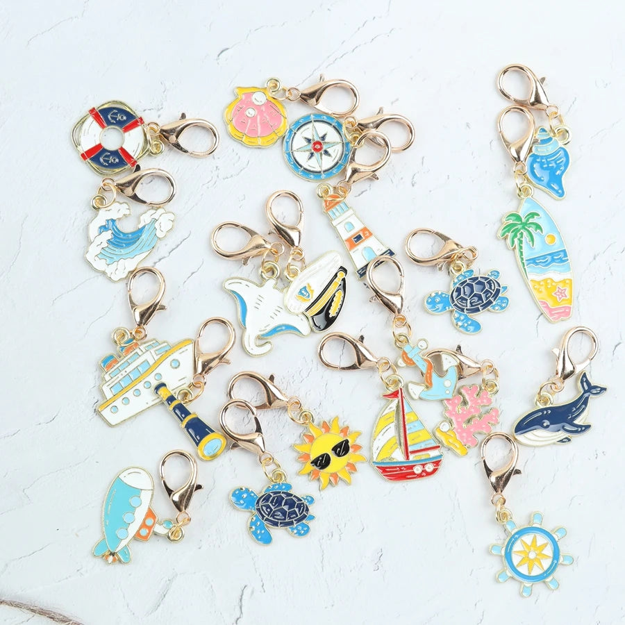 Ocean-Themed Alloy Keychain Set, 20-Pack