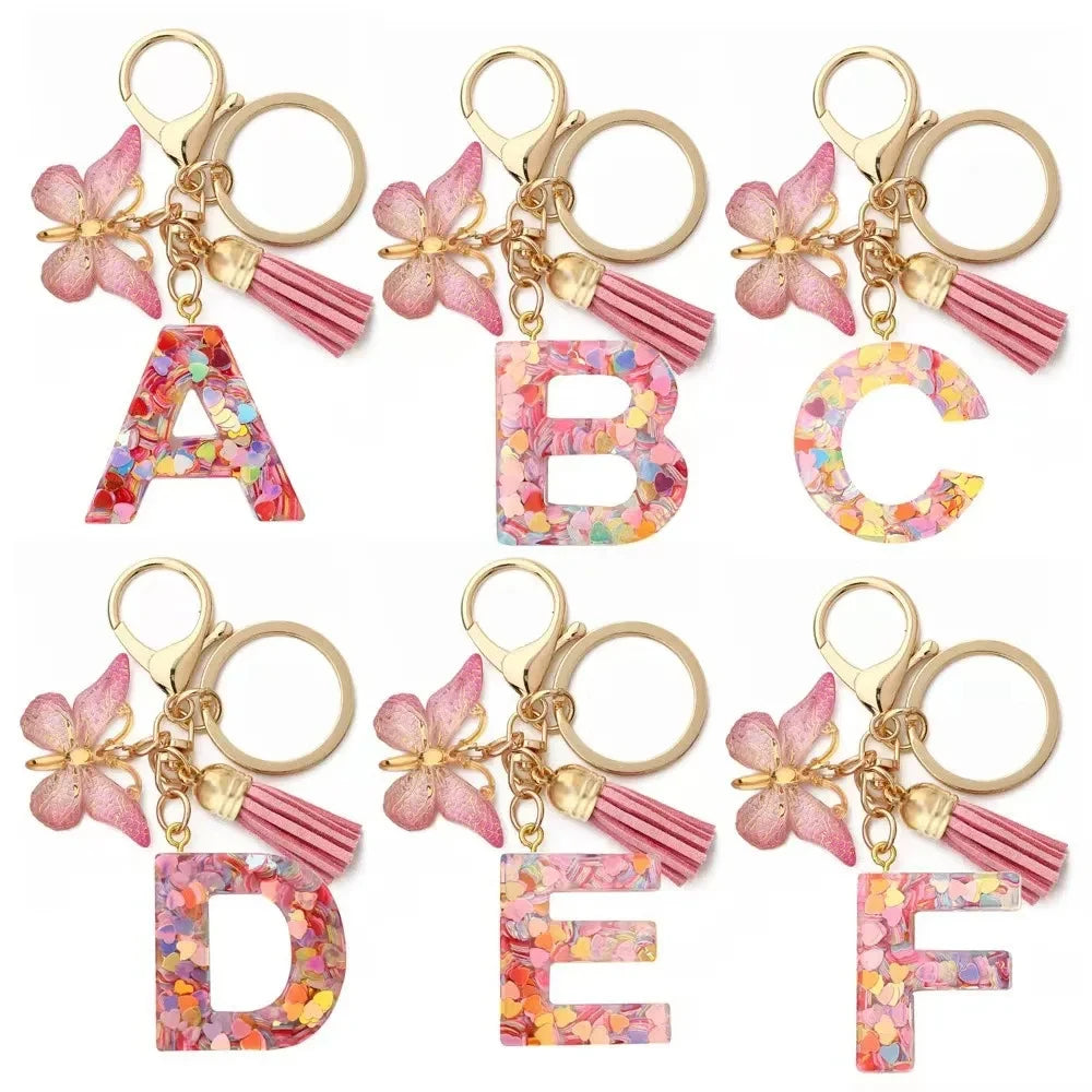 Initial Letter Keychain with Butterfly and Tassel