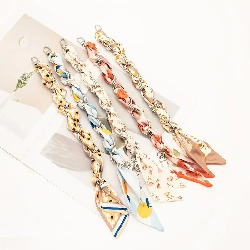 Mobile Phone Chain Key Chain Creative Hand Chain New Woven Silk Scarf Double Buckle Mobile Phone Lanyard Wrist Strap
