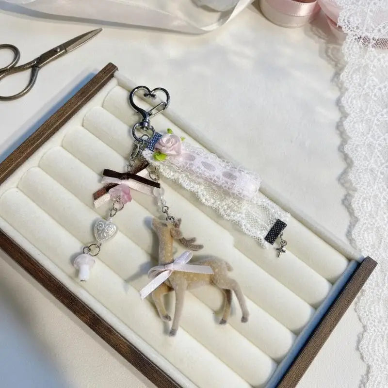 Deer Keychain Cute Handmade Korean Style DIY Bead Portable Phone Charm Pendant for Bag Purse Women Birthday Gift