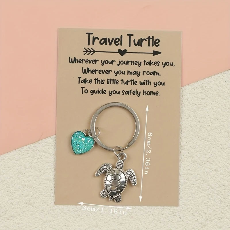 Zinc Alloy Turtle Keychain with Card