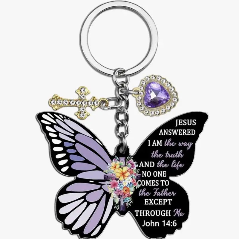 Butterfly Keychain with Inspirational Verse