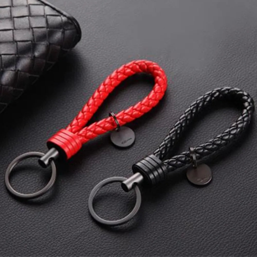 Braided PU Leather Keychain with Silver Buckle