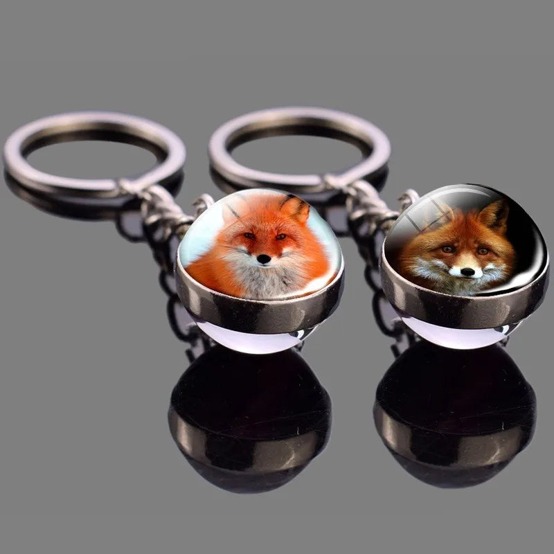 Double-Sided Fox Glass Ball Keychain