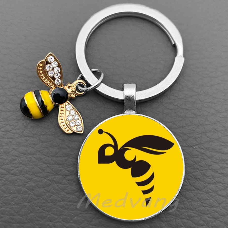 Bee-Themed Glass Dome Keychain with Charm