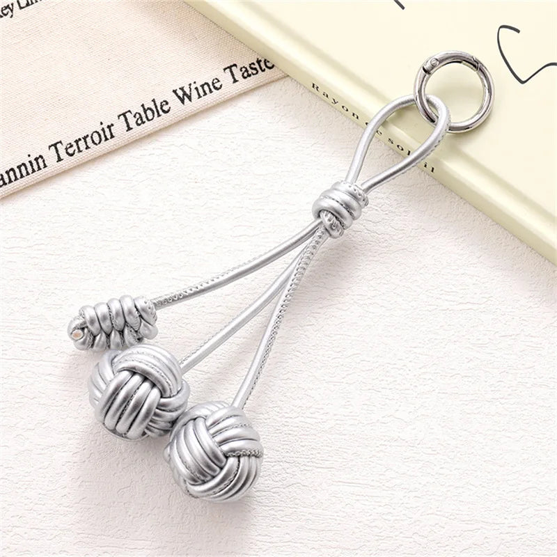 Hand-Woven Double Ball Charm Keychain