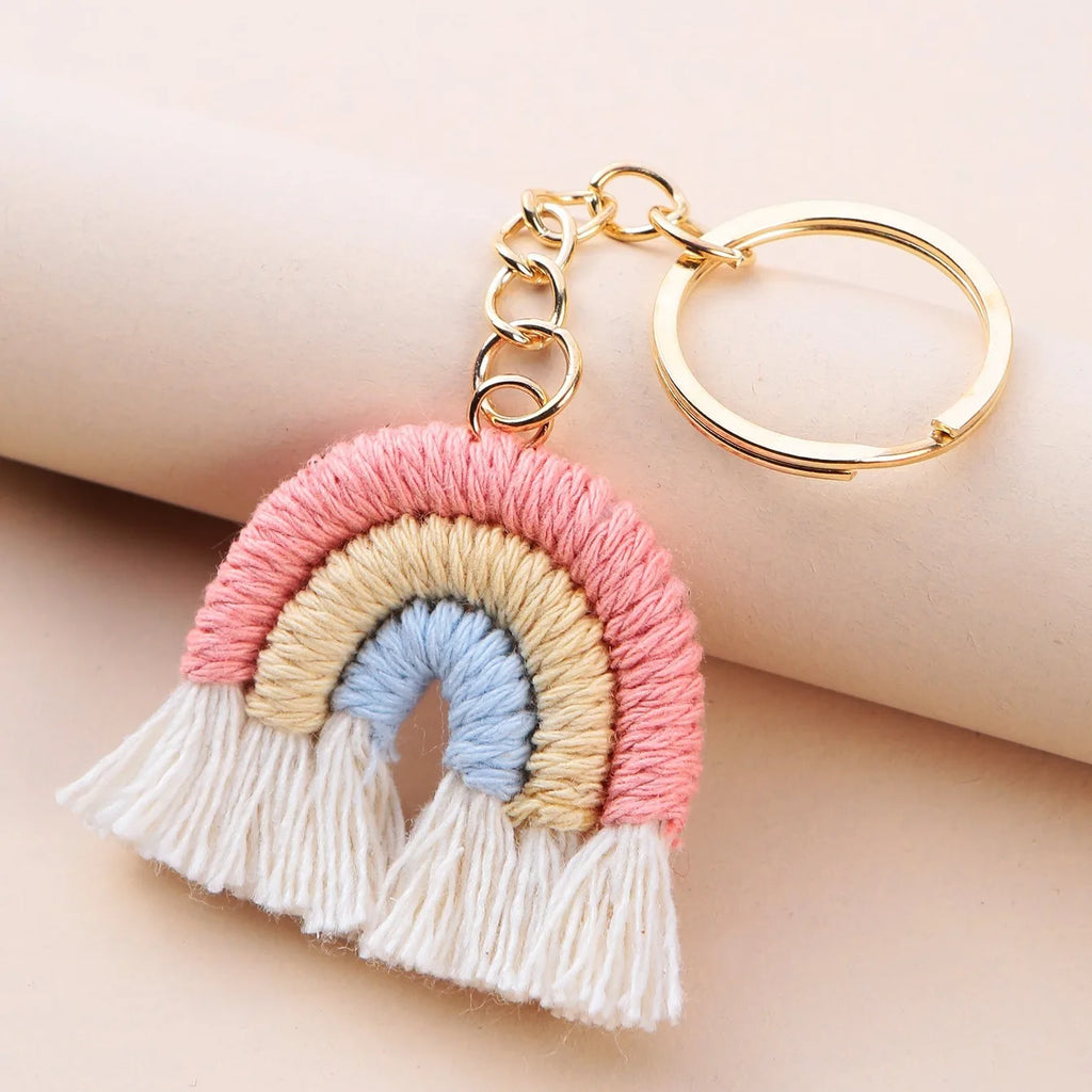 Rainbow Woven Tassel Keychain with Clasp