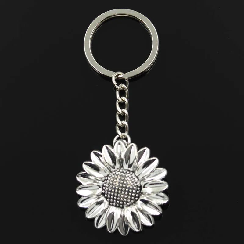 Sunflower Pendant Keychain in Antique Silver Finish