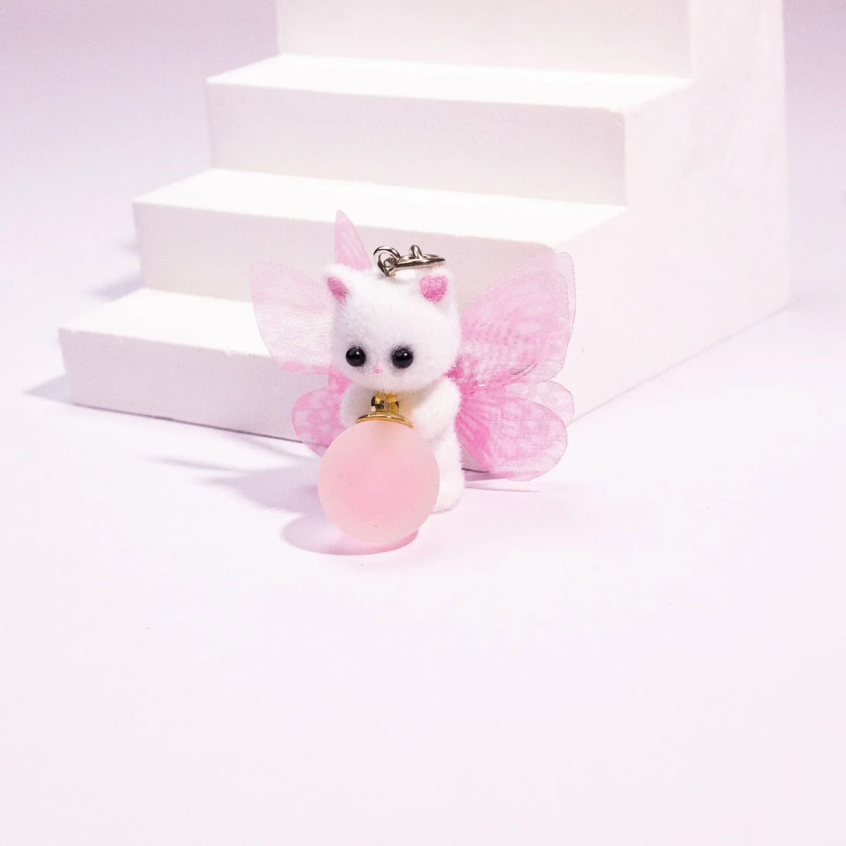 Resin Cat Keychain with Butterfly Wings