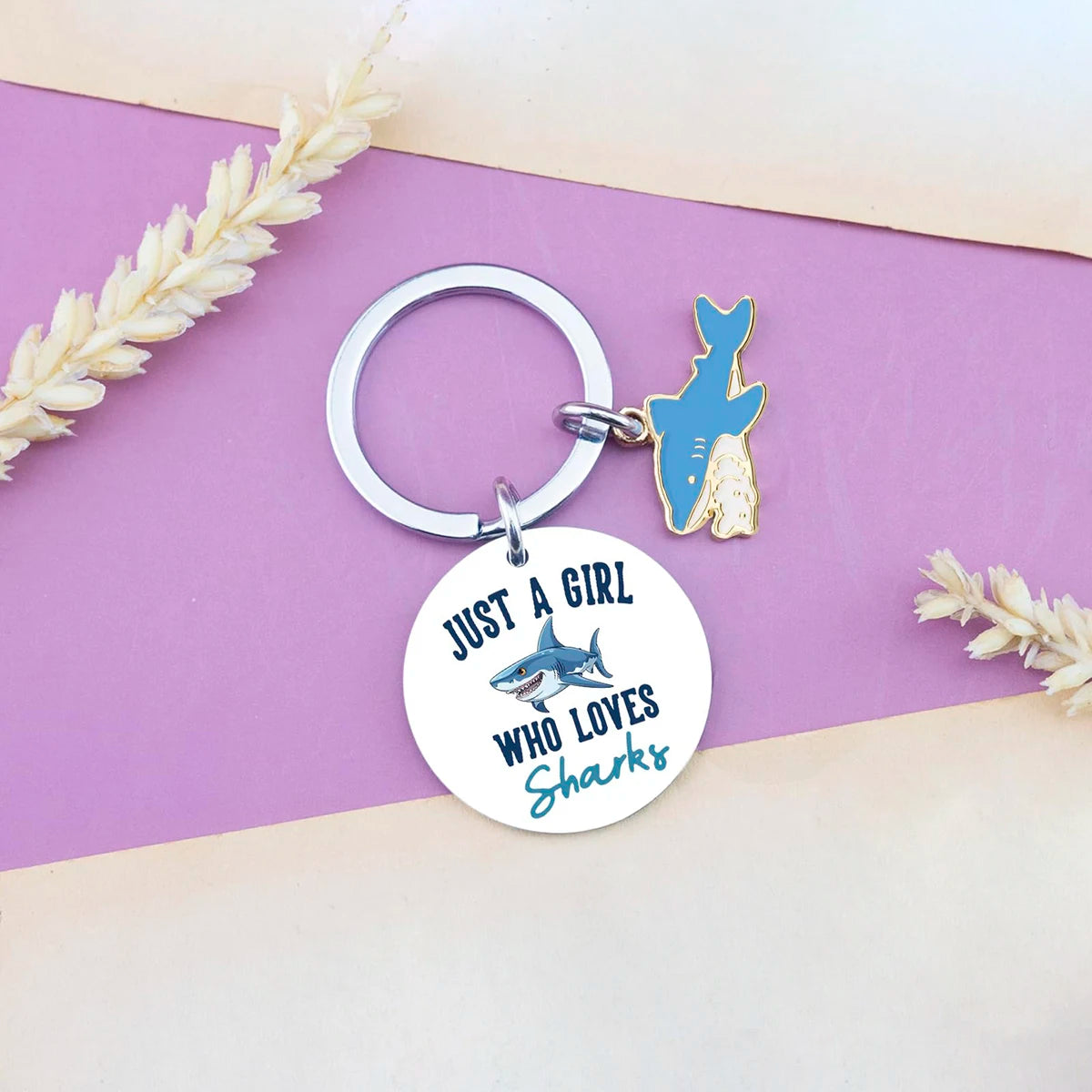 Shark-Themed Keychain with Enamel and Disc Charms