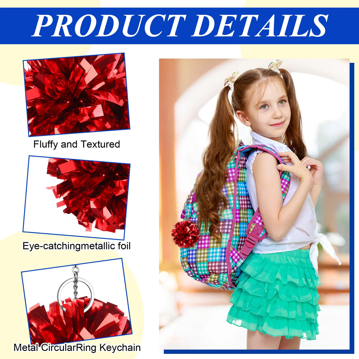 Cheerleading Pom-Pom Keychain with Lobster Clasp
