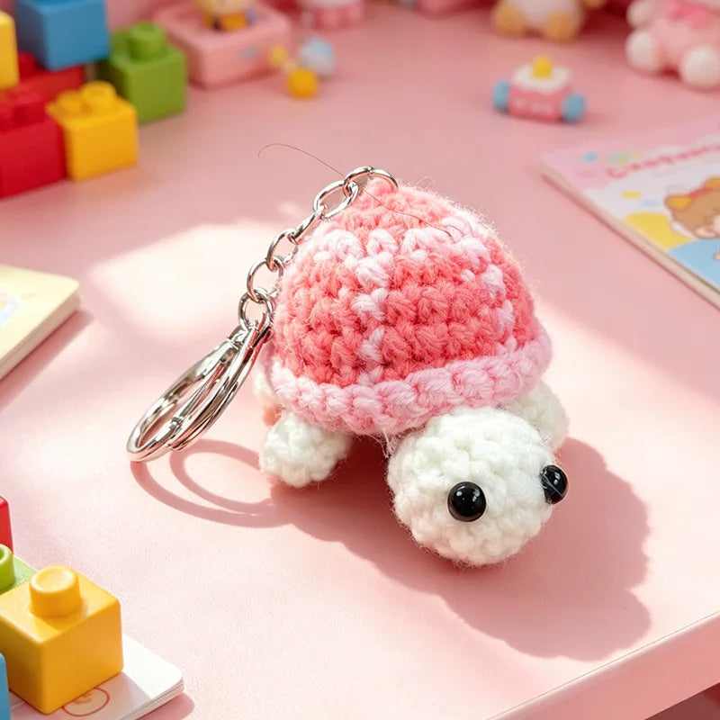 Crocheted Turtle Keychain with Metal Key Ring
