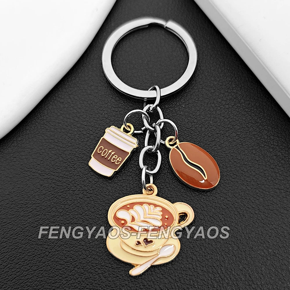 Coffee Lover Keychain in Zinc Alloy and Glass