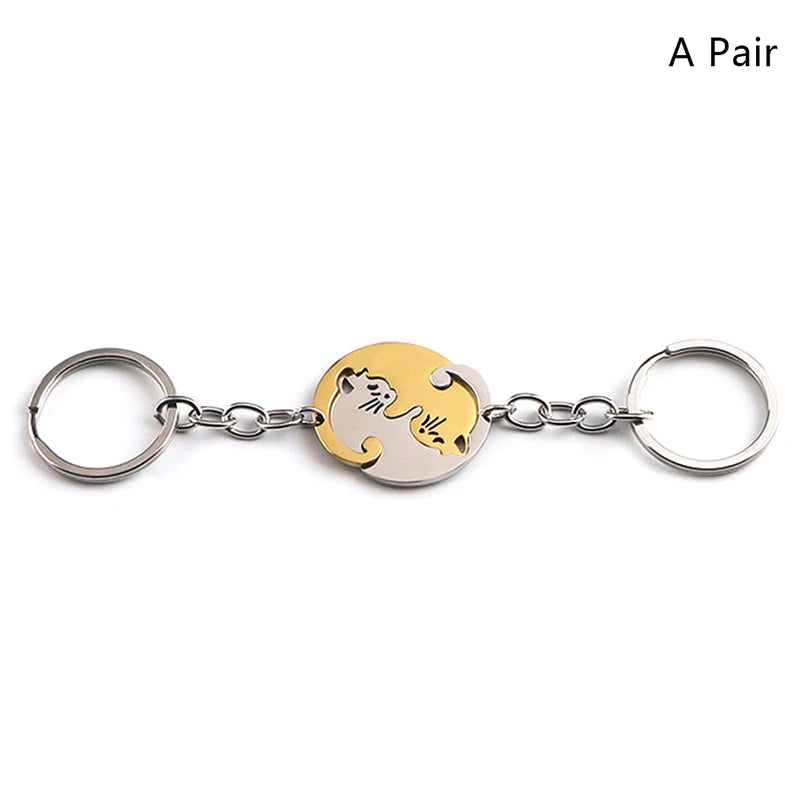 Matching Cat Keychain Set in Stainless Steel