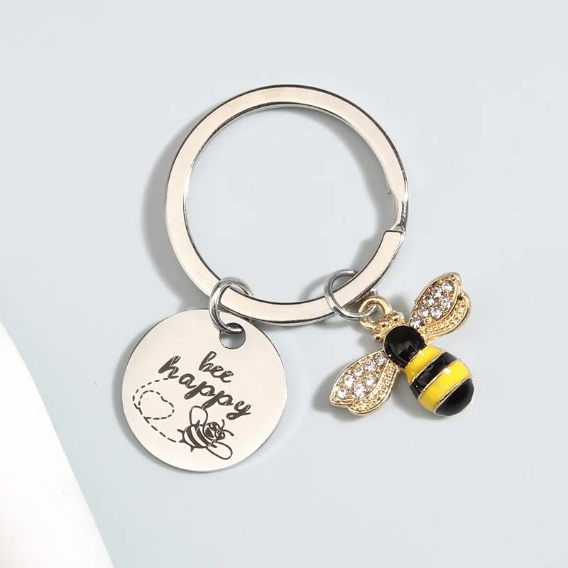 Bee Happy Honeybee Keychain in Zinc Alloy