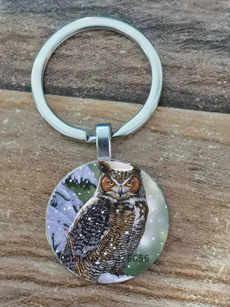 Owl Picture Keychain with Zinc Alloy and Glass
