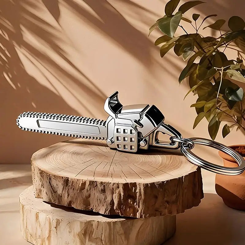 Miniature Chainsaw Keychain in Polished Chrome