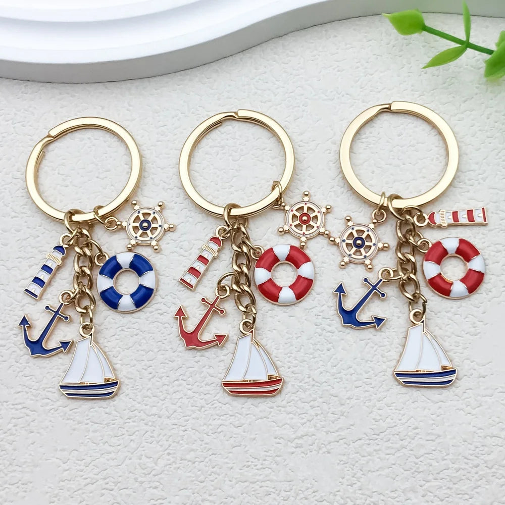 Gold-Tone Nautical Charm Keychain