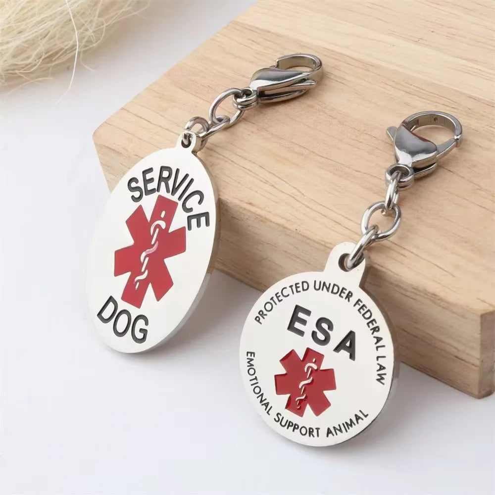 Double Snake Tag Medical Keychain Snake Staff Pendant SERVICE DOG Medical Logo Stainless Steel Movable Keychain Small Gift