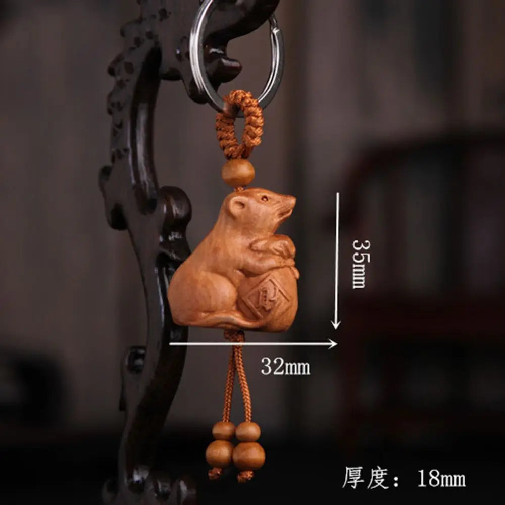 Carved Mahogany Zodiac Animal Keychain