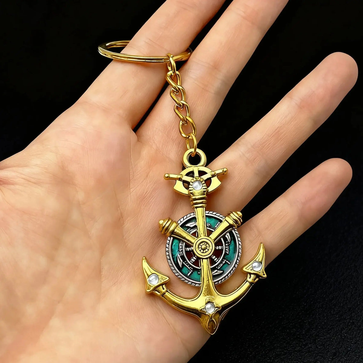 Nautical Anchor Keychain with Enamel Accents