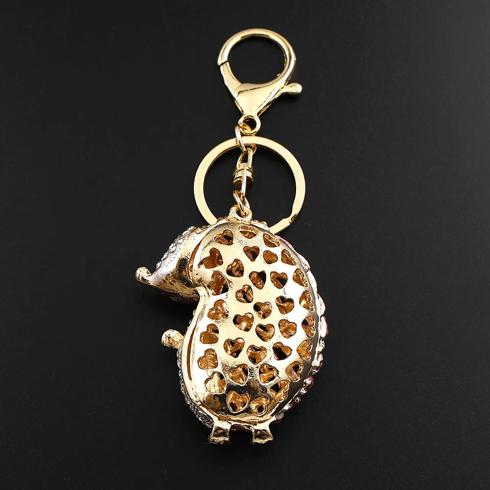 Hedgehog Rhinestone Keychain with Silver Plated Finish