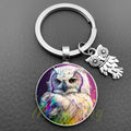 New Cute Owl Keychain with Large Eyes Owl Retro Pattern Glass Convex Keychain Creative Men's and Women's Car Bag Pendant Jewelry
