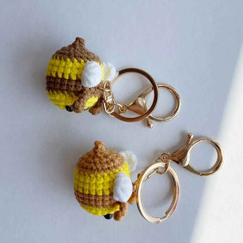Handmade Crocheted Bee Keychain with Clasp