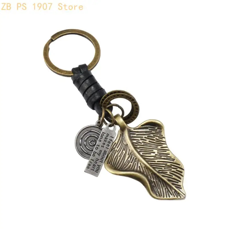 Bag Charm Keychain with Pendant Detail, Leather Strap and Vintage Gold-Tone Ring Styling for Bags 55KA