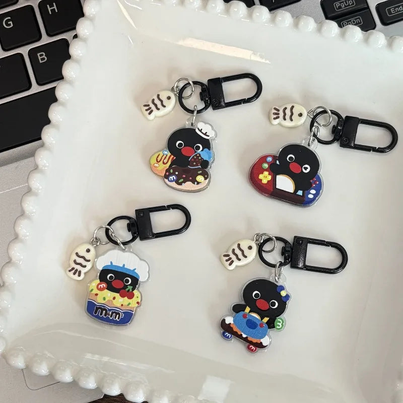 Cartoon Penguin Acrylic Keychain with Matte Black Hardware