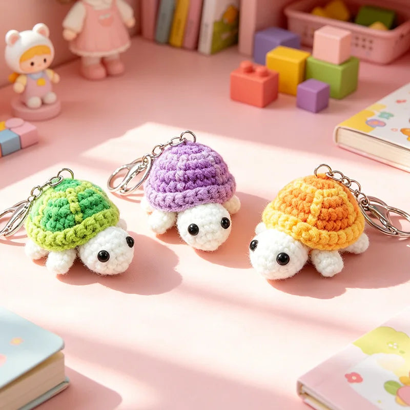 Crocheted Turtle Keychain with Metal Key Ring