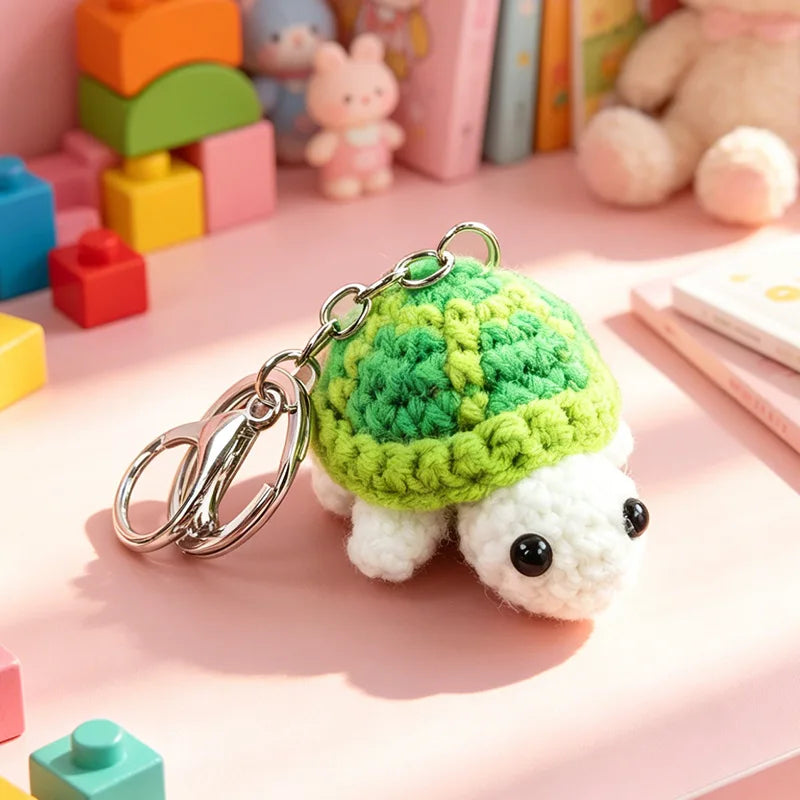 Crocheted Turtle Keychain with Metal Key Ring