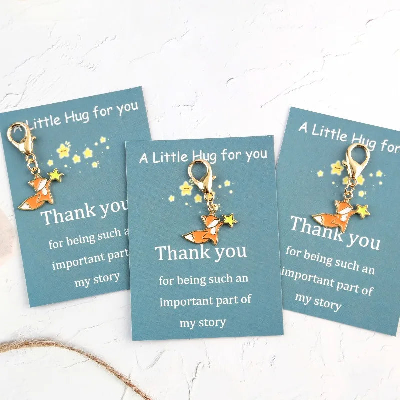 8Cute little fox keychain set，Attached“A little hug for you”Inspirational greeting card、Decorative bag、Backpack Ornaments、Car Ke